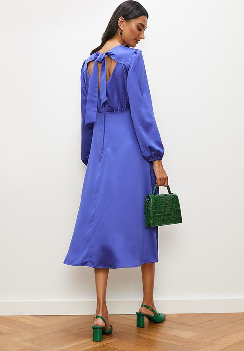 edit - Satin back detail empire midi dress - indigo blue