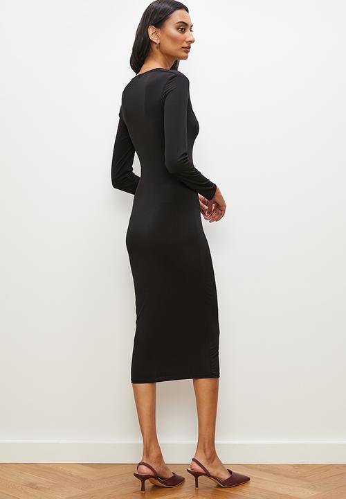 edit - Draped front long sleeve knit dress - black1