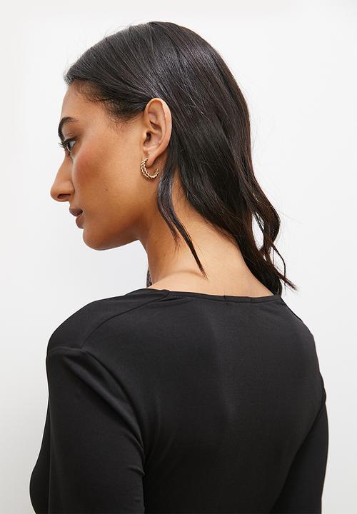 edit - Draped front long sleeve knit dress - black1