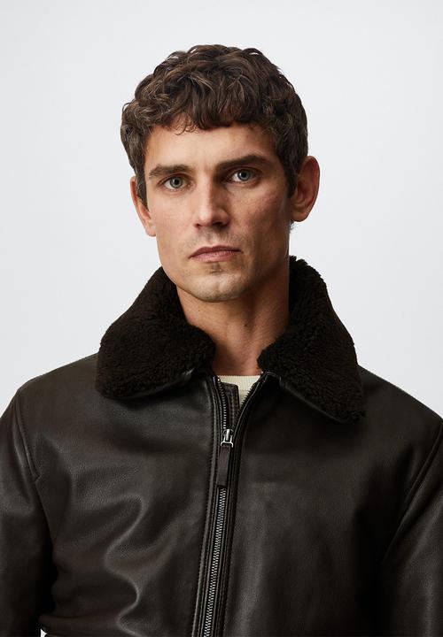 MANGO - Jacket miro leather aviator  - chocolate