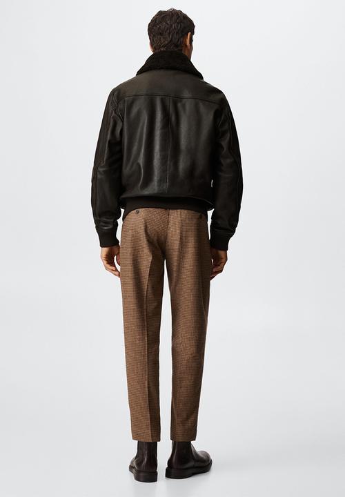MANGO - Jacket miro leather aviator  - chocolate