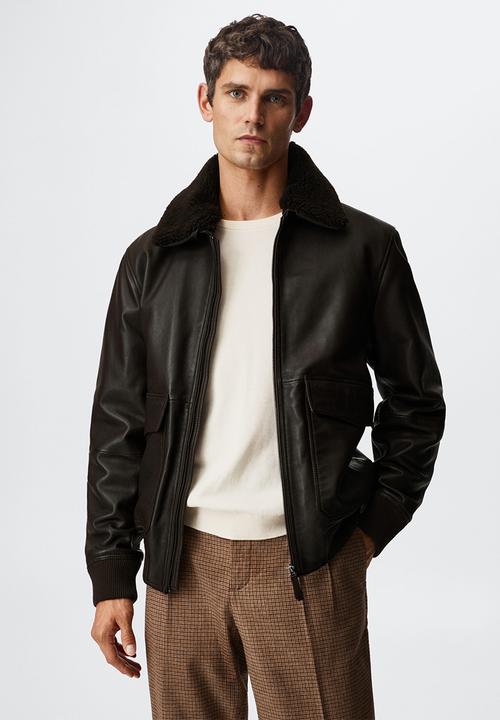 MANGO - Jacket miro leather aviator  - chocolate