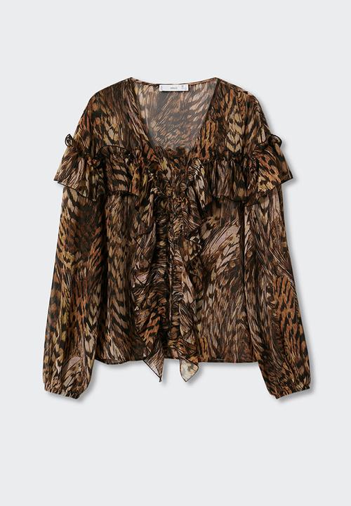 MANGO - Blouse pluma - brown