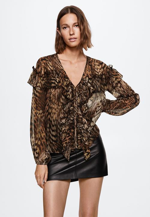 MANGO - Blouse pluma - brown
