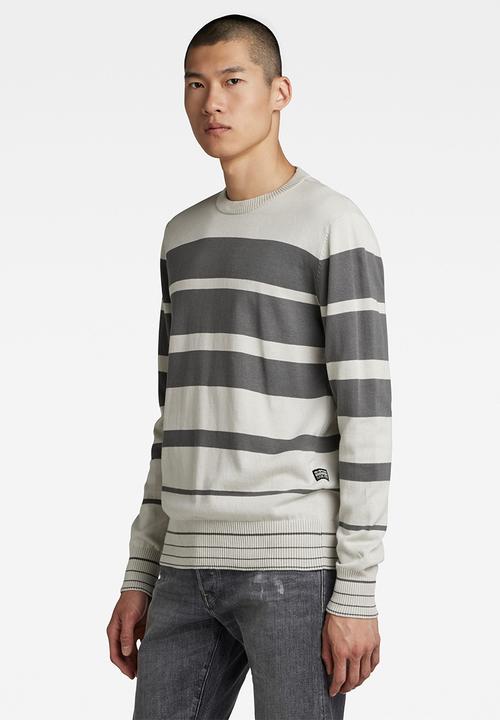 G-STAR - Irregular stripe r knit - oyster mushroom/granite stripe