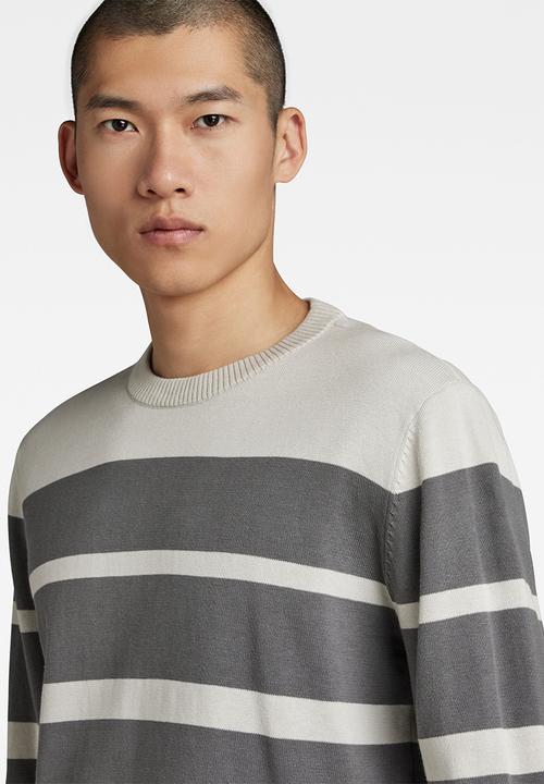 G-STAR - Irregular stripe r knit - oyster mushroom/granite stripe