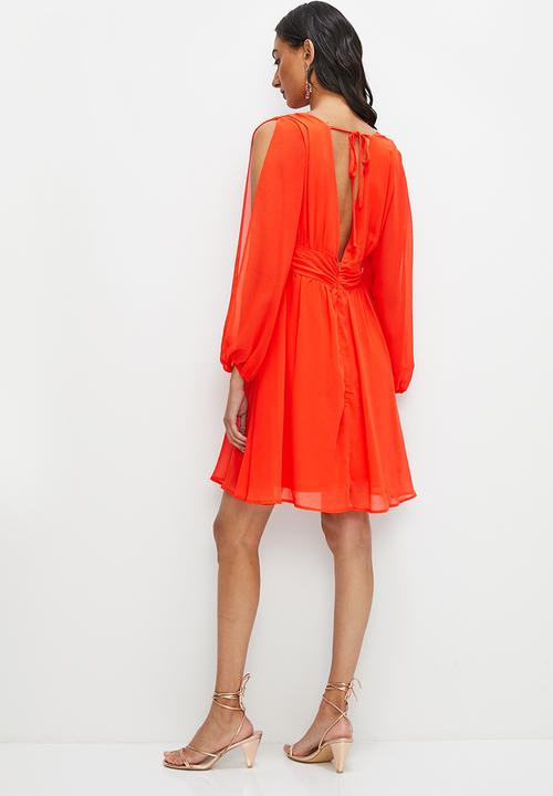 edit - Split sleeve fit and flare mini dress - orange