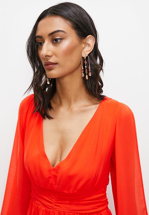 edit - Split sleeve fit and flare mini dress - orange