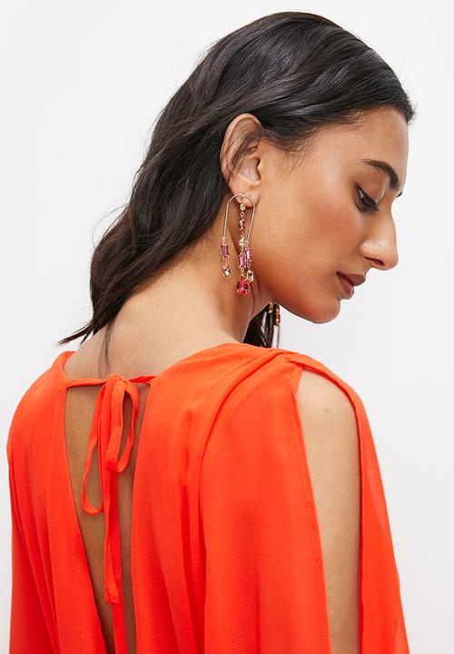 edit - Split sleeve fit and flare mini dress - orange