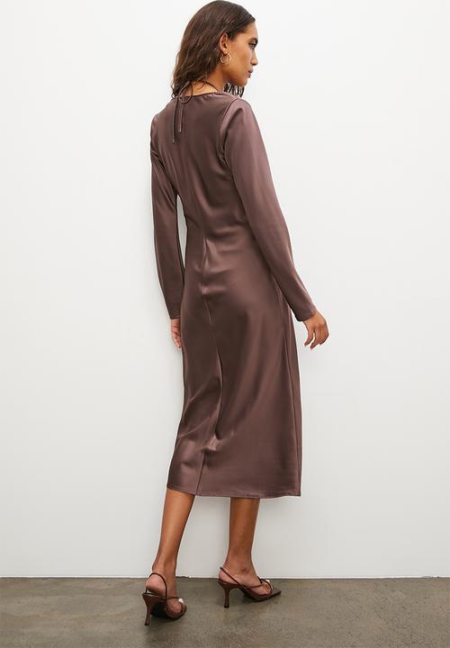 Superbalist - Tie detail long sleeve slip dress - deep purple