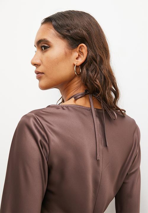 Superbalist - Tie detail long sleeve slip dress - deep purple