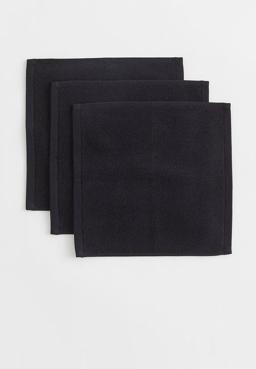 H&M - 3-pack cotton terry flannels - black