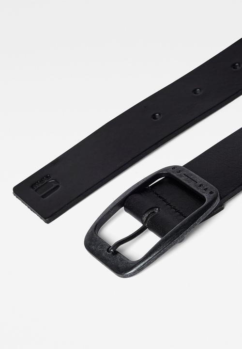 G-STAR - Mett  leather belt -black & black metal
