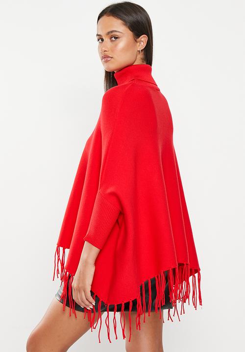 dailyfriday - High neck poncho - red