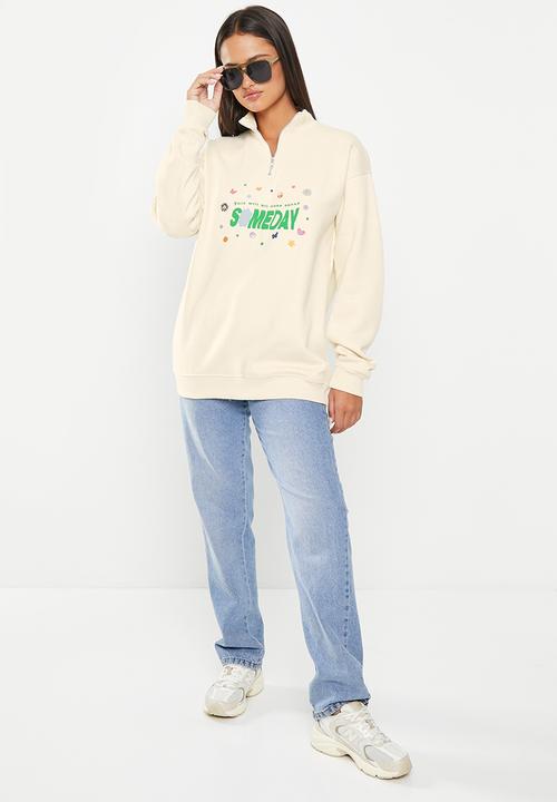 Daisy Street - 1/2 Zip boyfriend sweater - sand