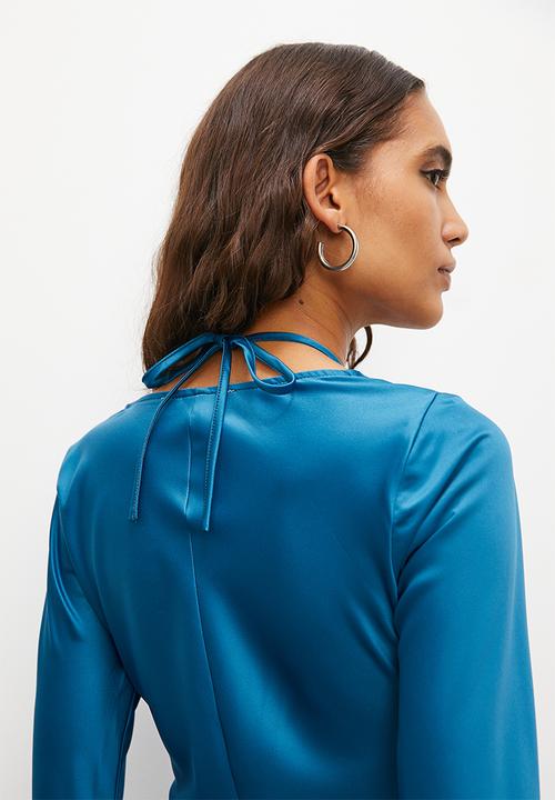 Superbalist - Tie detail long sleeve slip dress - blue sapphire
