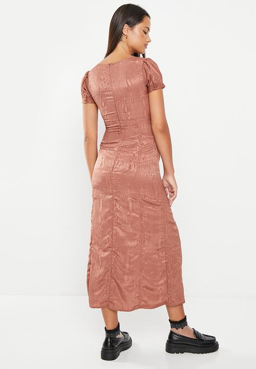 Daisy Street - Satin jacquard midaxi teadress - brown