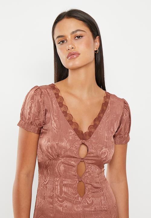 Daisy Street - Satin jacquard midaxi teadress - brown