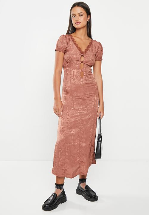 Daisy Street - Satin jacquard midaxi teadress - brown