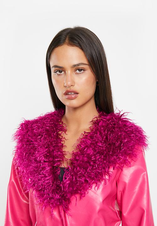 Daisy Street - Fur trim PU coat - pink