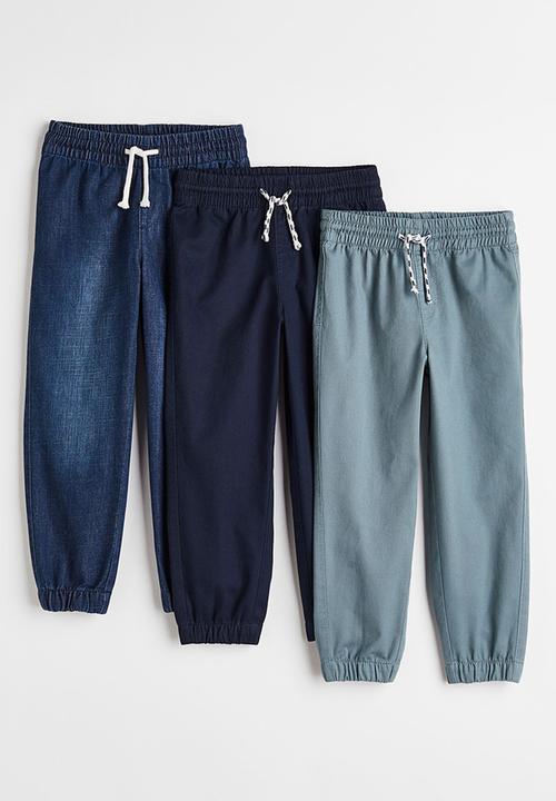 H&M - 3 Pack relaxed fit joggers - dark denim blue/grey-green