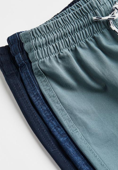 H&M - 3 Pack relaxed fit joggers - dark denim blue/grey-green