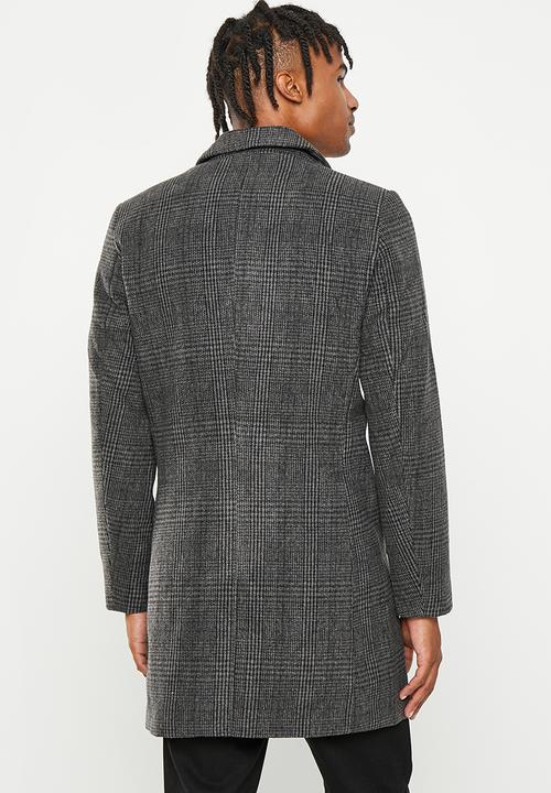 Only & Sons - Onsjaylon check wool coat otw - black
