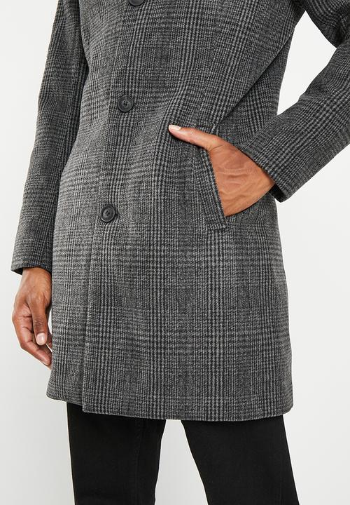 Only & Sons - Onsjaylon check wool coat otw - black
