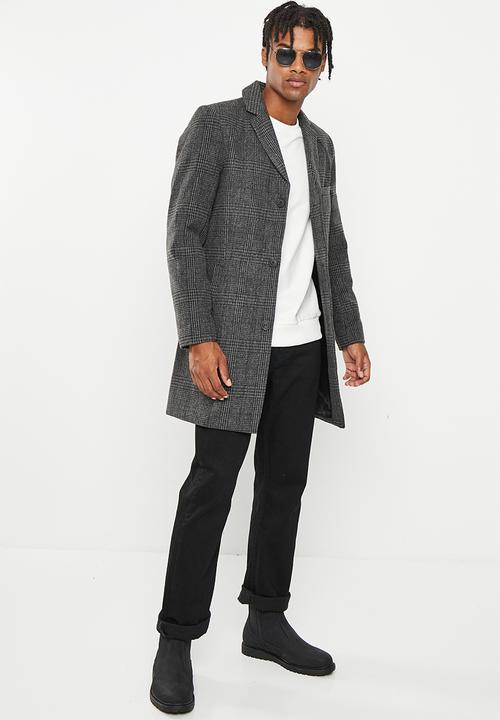 Only & Sons - Onsjaylon check wool coat otw - black