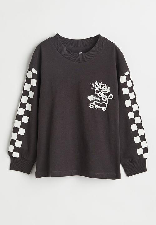 H&M - Cotton jersey top - black/checked
