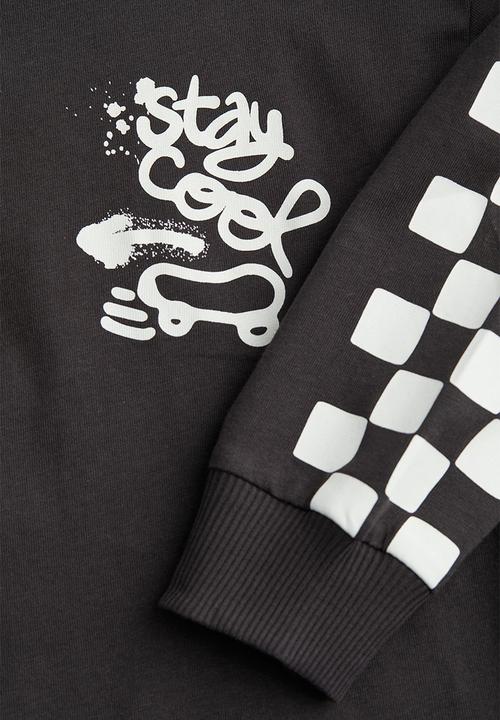 H&M - Cotton jersey top - black/checked