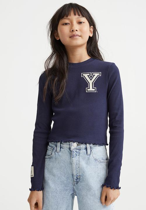 H&M - Printed jersey top - dark blue/yale