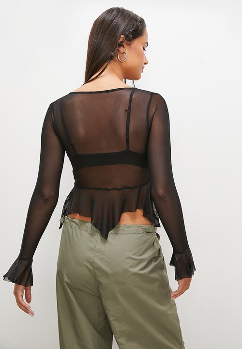 Blake - Ruffle mesh tee - black