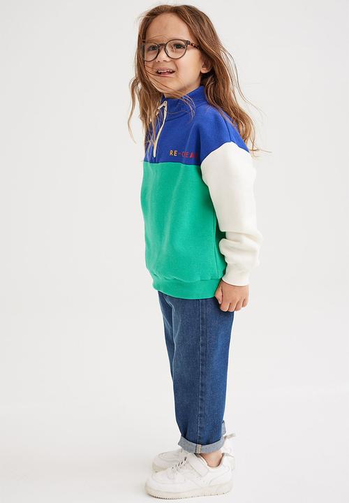 H&M - Oversized zip-top sweatshirt - green/block-coloured