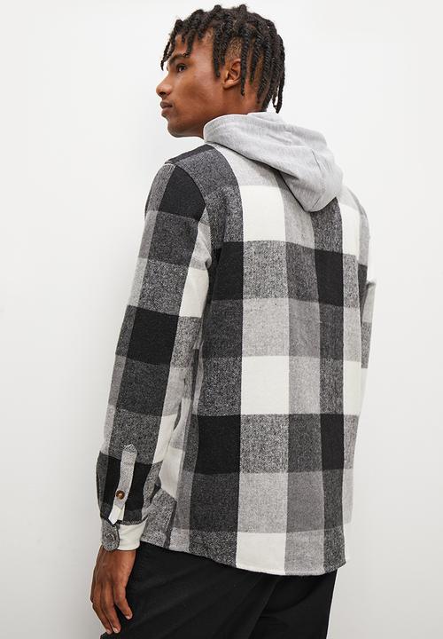 STYLE REPUBLIC - Check flannel shacket with hood - black & white