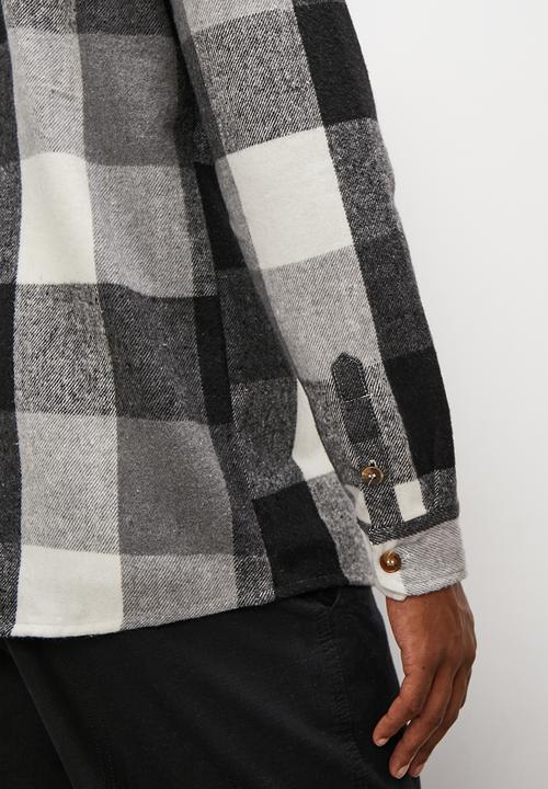 STYLE REPUBLIC - Check flannel shacket with hood - black & white