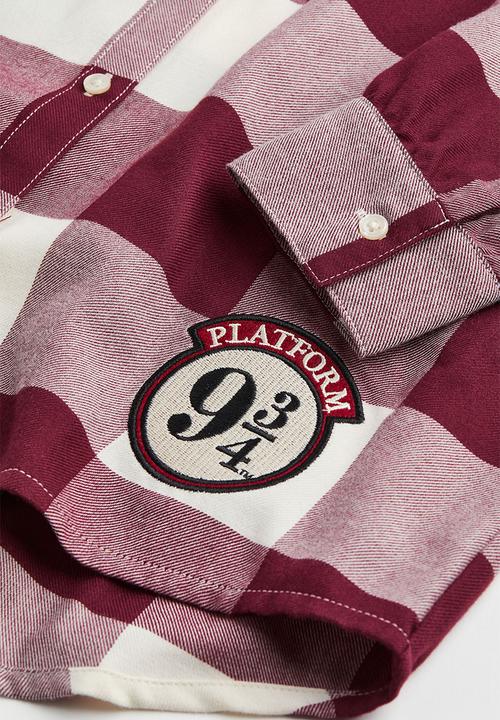 H&M - Oversized back-print shirt - dark red/harry potter