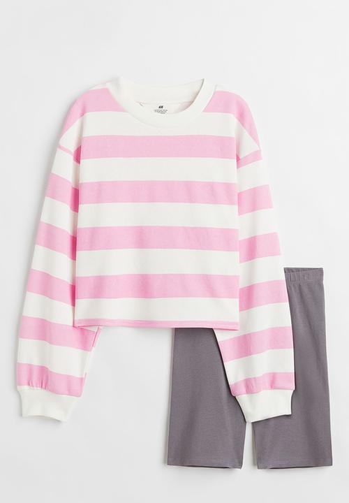 H&M - 2 Piece sweatshirt and cycling shorts set - light pink & white striped
