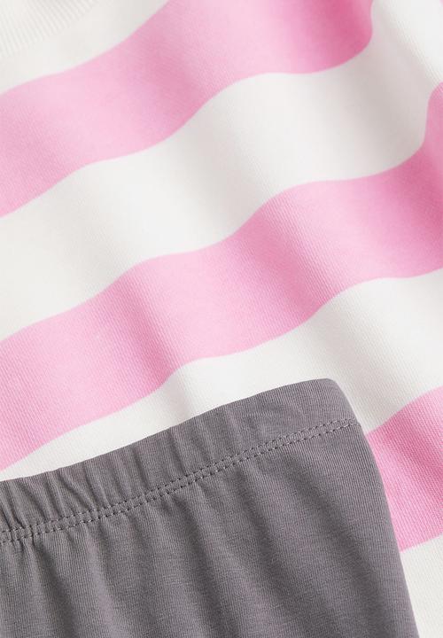 H&M - 2 Piece sweatshirt and cycling shorts set - light pink & white striped