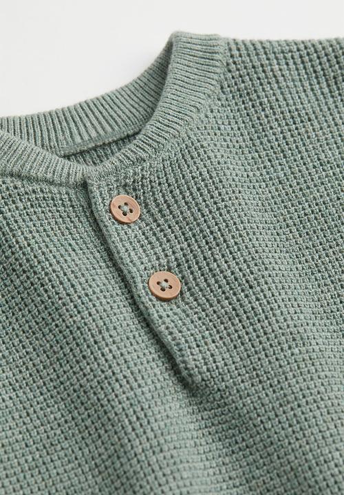 H&M - Waffle-knit henley top - sage green