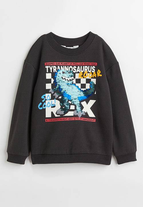 H&M - Reversible sequin-motif sweatshirt - black/dinosaur