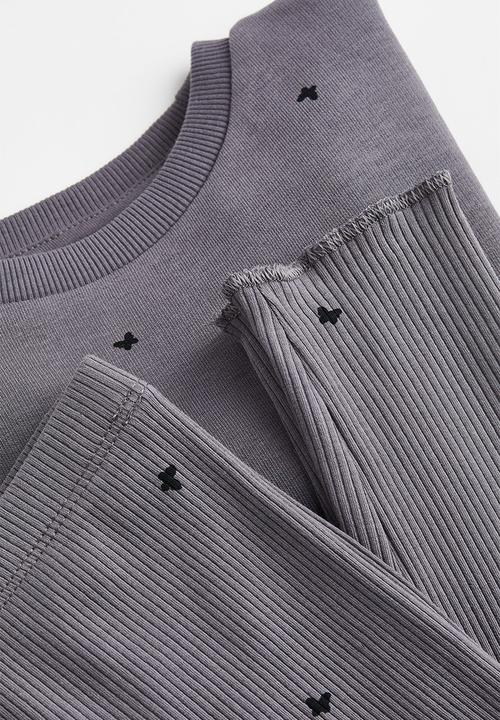 H&M - 2 Piece top and leggings set - dark grey/butterflies