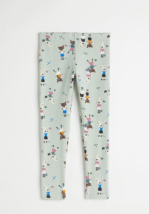 H&M - Brushed-inside leggings - light dusky green/cats