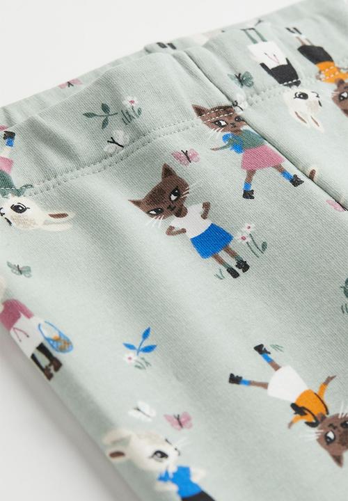 H&M - Brushed-inside leggings - light dusky green/cats