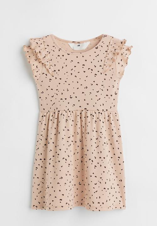 H&M - Flutter sleeved cotton dress - light beige/patterned