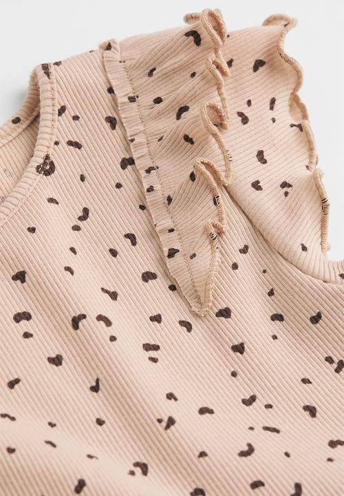 H&M - Flutter sleeved cotton dress - light beige/patterned
