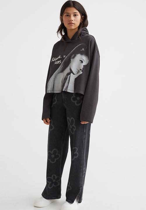 H&M - Oversized printed hoodie - dark grey/ariana grande