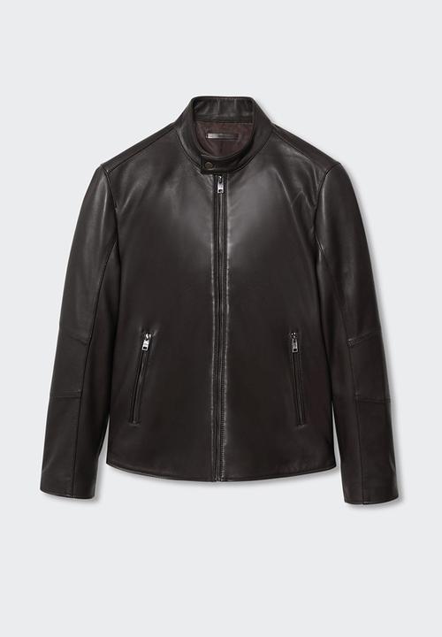 MANGO - Cuir2 leather biker jacket  - brown