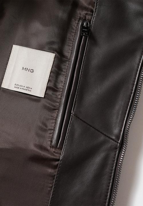 MANGO - Cuir2 leather biker jacket  - brown