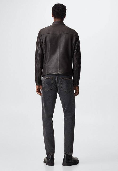 MANGO - Cuir2 leather biker jacket  - brown